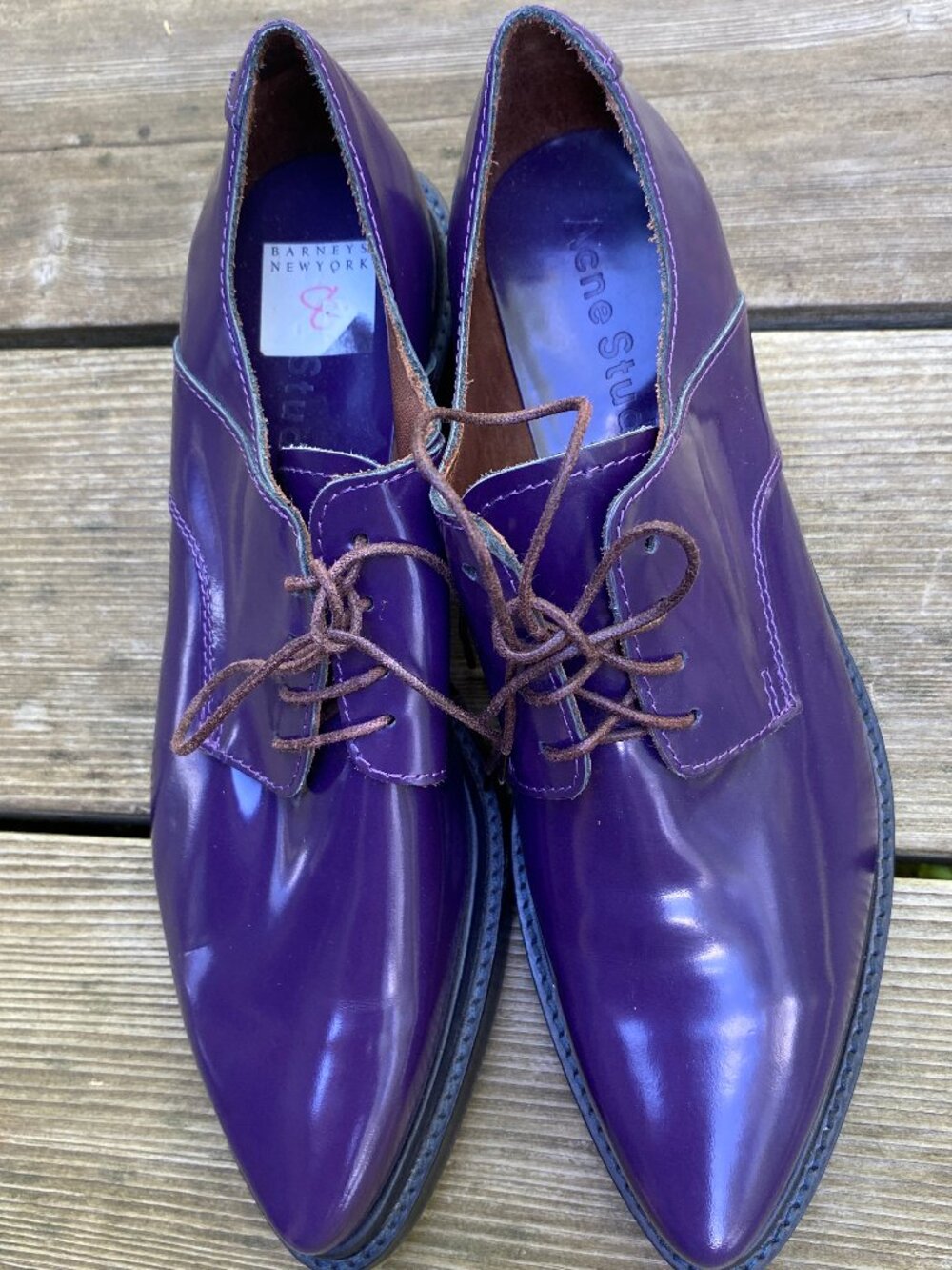 ACNE Studios Purple Leather Patent Lark Oxford Pointy Shoes -Size 38 Euro/8 USA - Picture 2 of 8